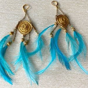 Blue Feather Earrings